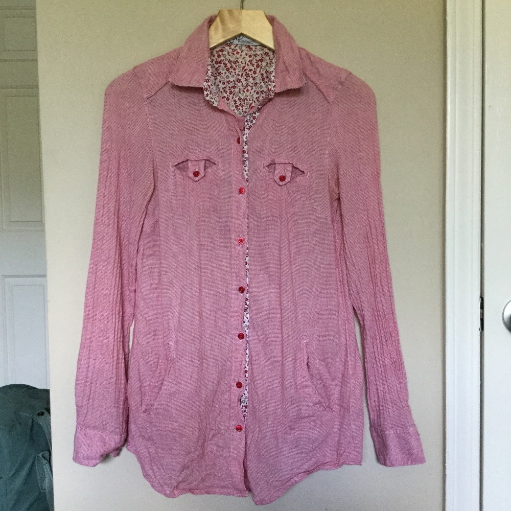 Zara Longsleeve Button-down Red Tunic With Pockets - Picture 8 of 15